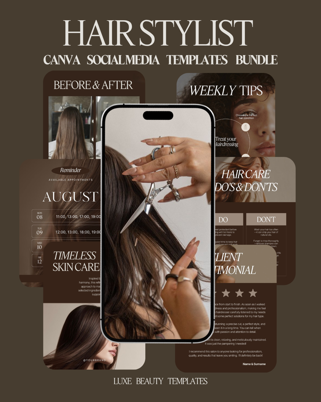 Hair Salon Social Media Canva Templates – 6 instagram Posts